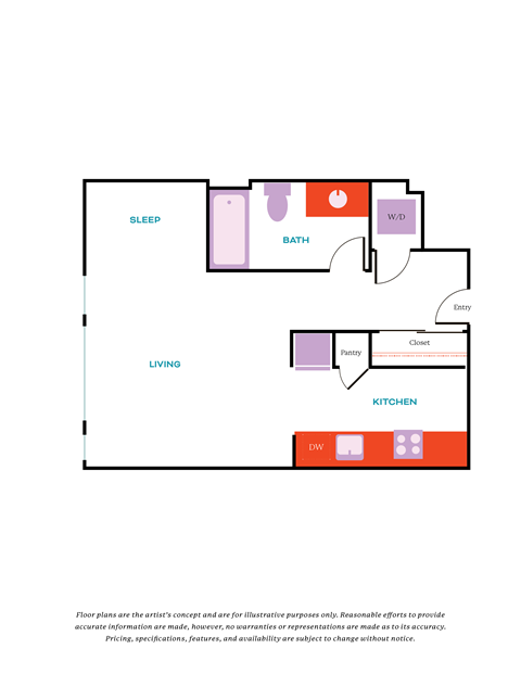 a floor plan of a unit with a bedroom and a living room